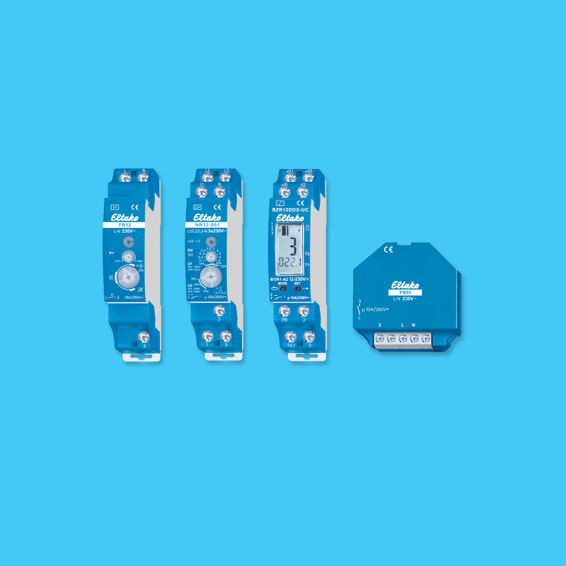 Mains disconnection relays, operating hours impulse counter, current relay, mains monitoring switches and current-limiting relays
